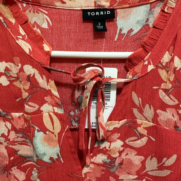 NWT Torrid orange floral long sleeve dress - Picture 3 of 9